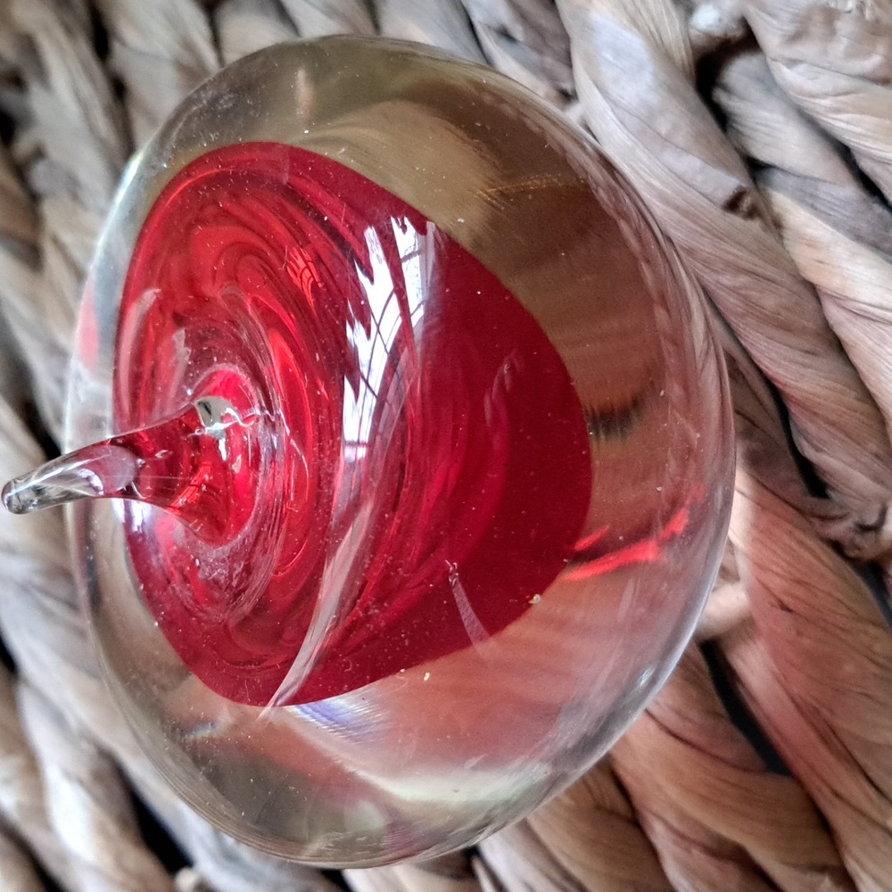 Red Glass Apple Paperweight Hand Blown Art Fruit